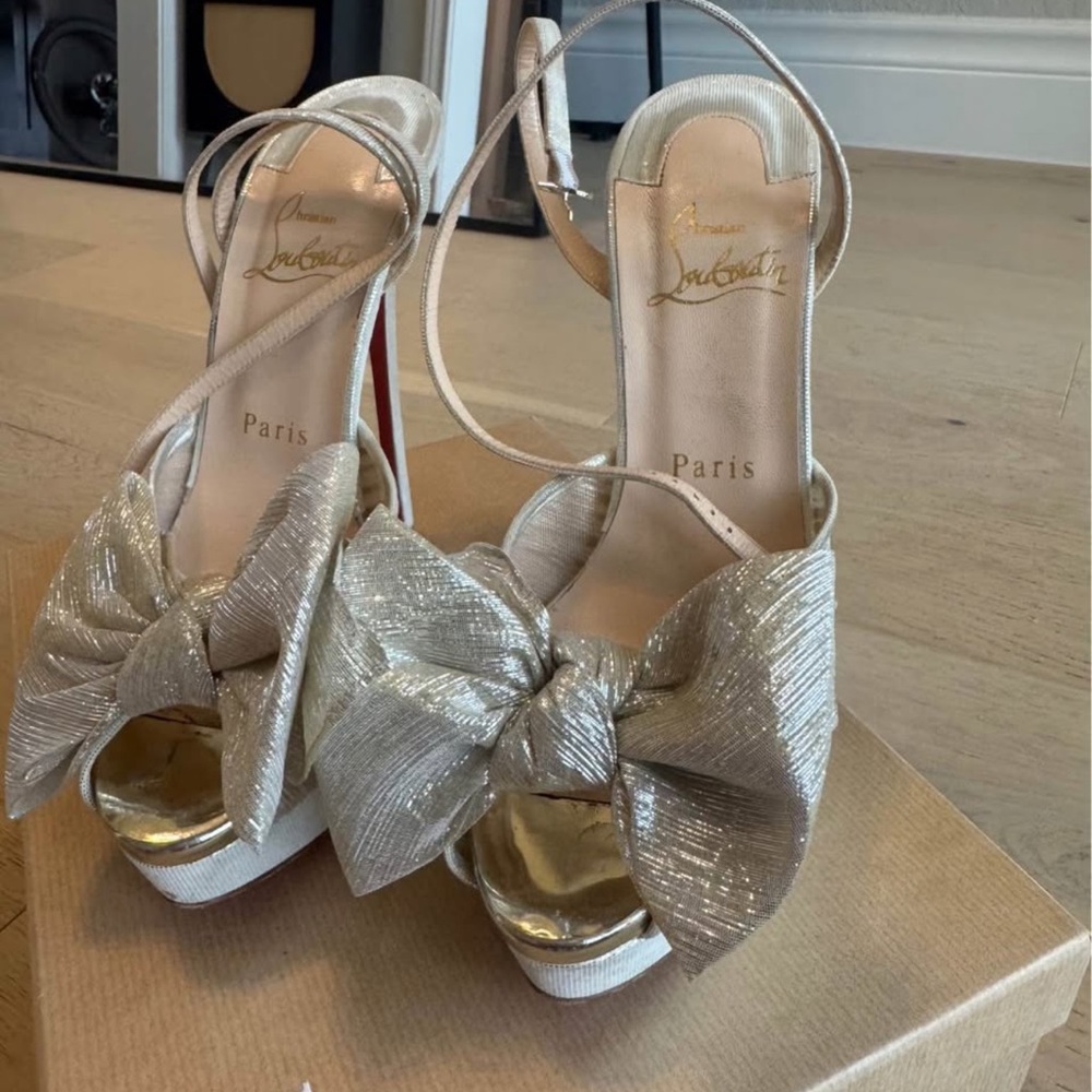 Christian Louboutin Metallic Heels with Bow